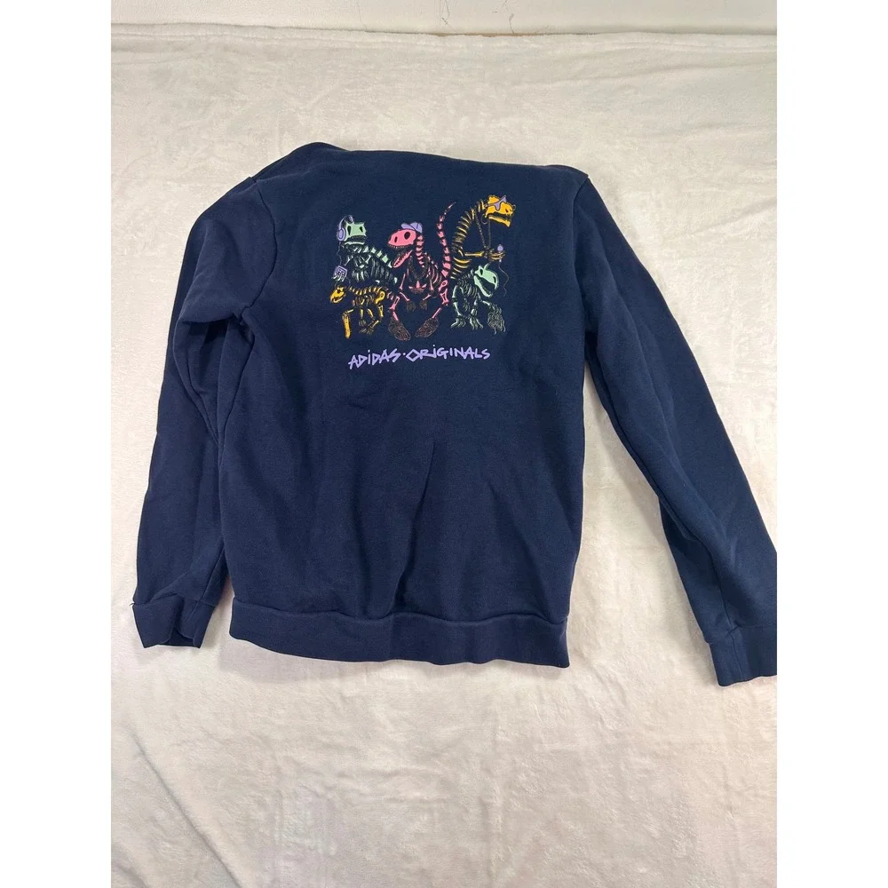 Adidas Originals Hoodie M 11-12Y Navy Blue Dinosaur Skeleton Trefoil Kids
